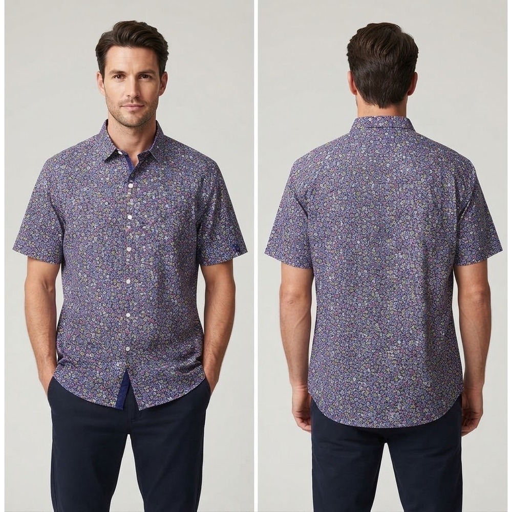 UNTUCKit Caberlot SS Shirt Mens XL Navy Floral Button Up Performance Stretch